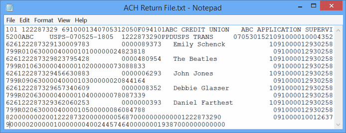 ACH Return File Example