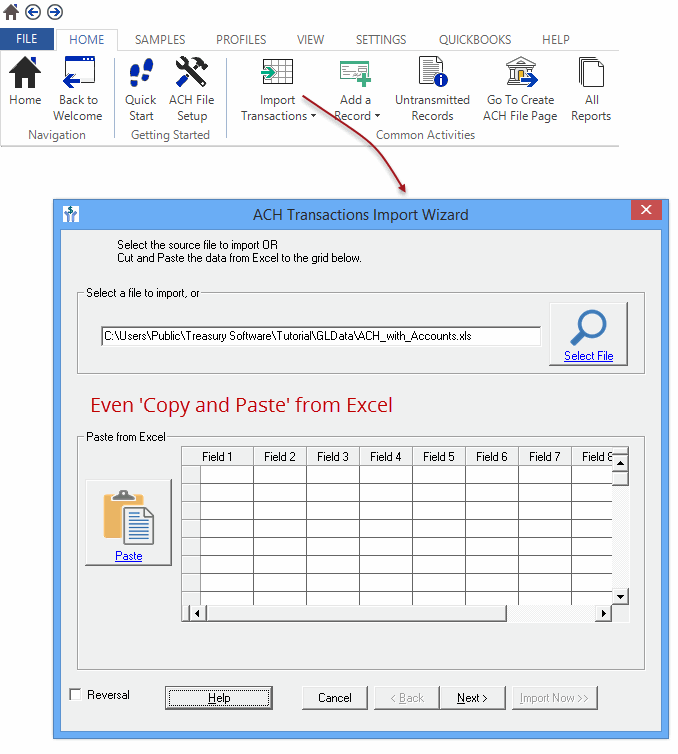Importing an Excel file to create an ACH File