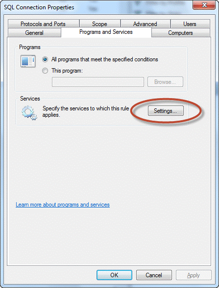 SQL Connection Properties Settings