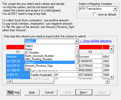 Getting Started - Mapping Amount selected