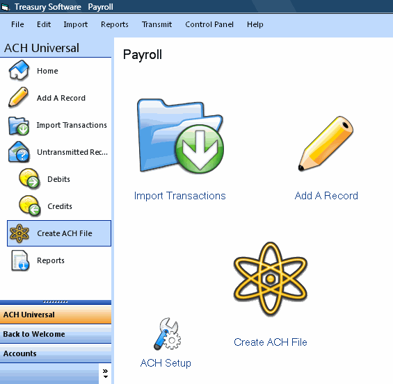 Getting Started - Create ACH File highlighted