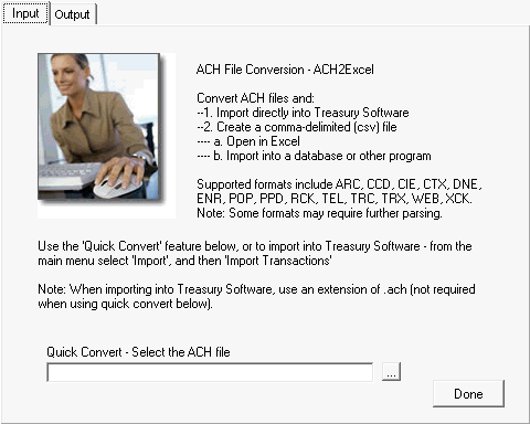 Figure 1 - ACH2Excel Input tab