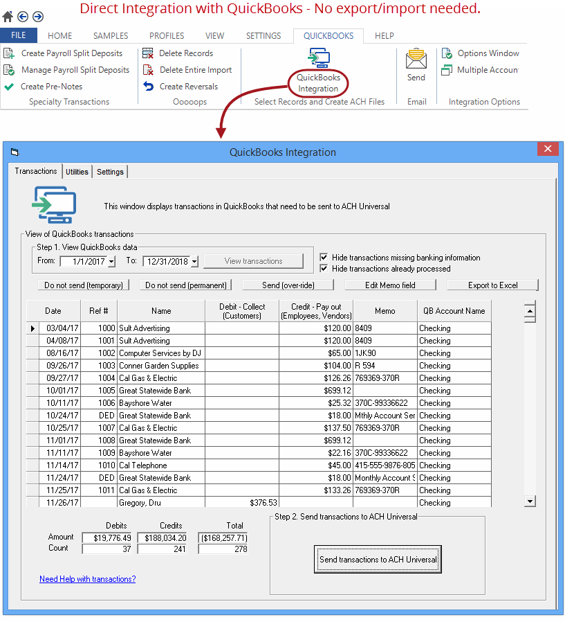 ACH QuickBooks integration for bill payment