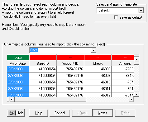 Getting Started BR - Bank Mapping screen date green