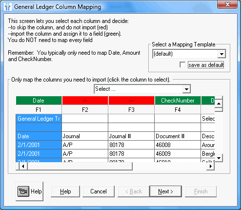 Figure 1 - General Ledger Column Mapping dialog box