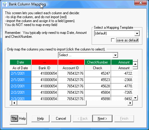 Figure 1 - Bank Column Mapping dialog box