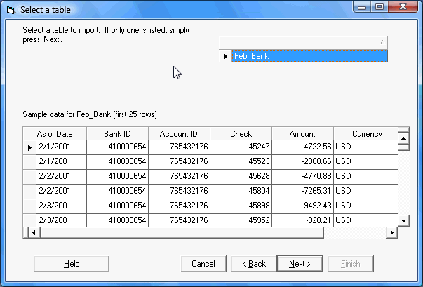 Figure 3 - Select a table dialog box